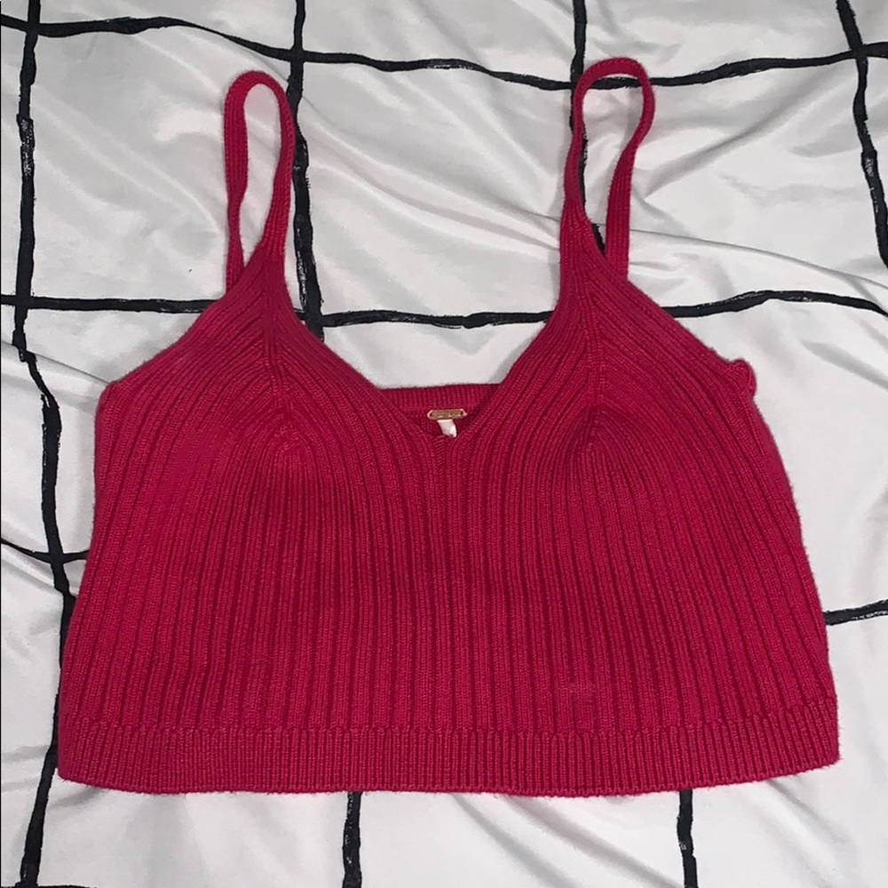 Free People Crop Top Hot Pink Ribbed Women’s Top